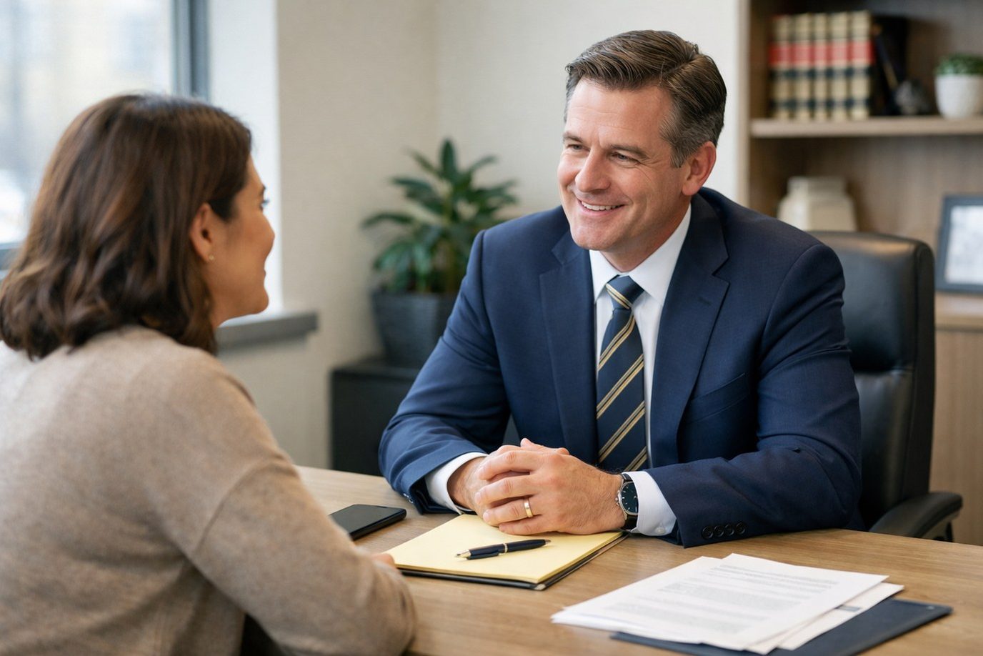 Attorney meeting with an injured client during a free case review