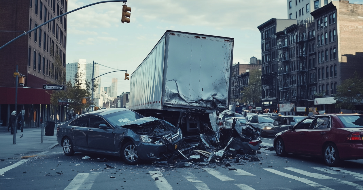 City bus and multiple vehicles after an intersection crash