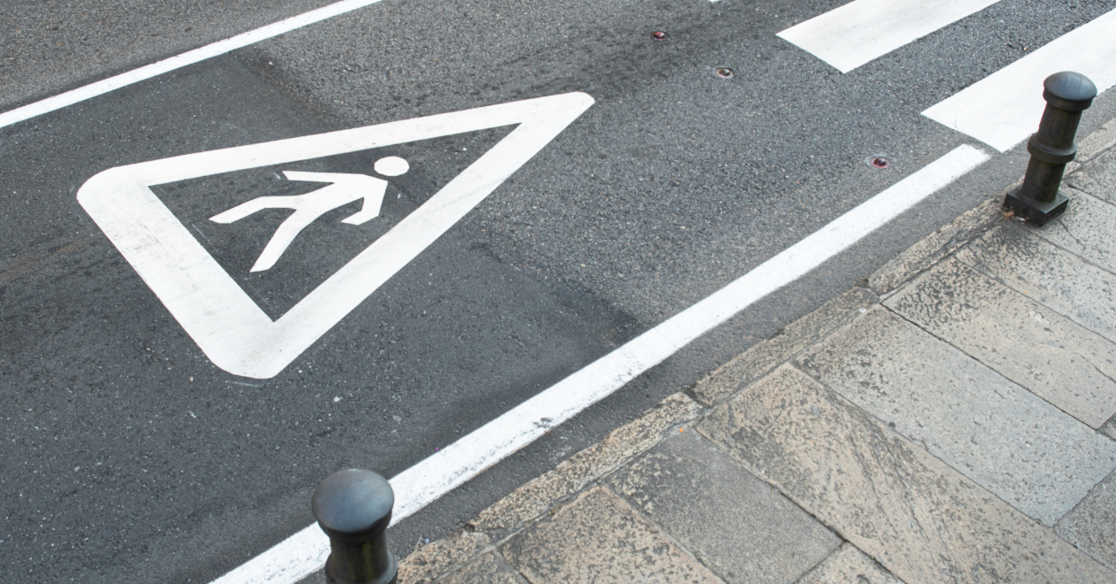Pedestrian crosswalk lane marking from above