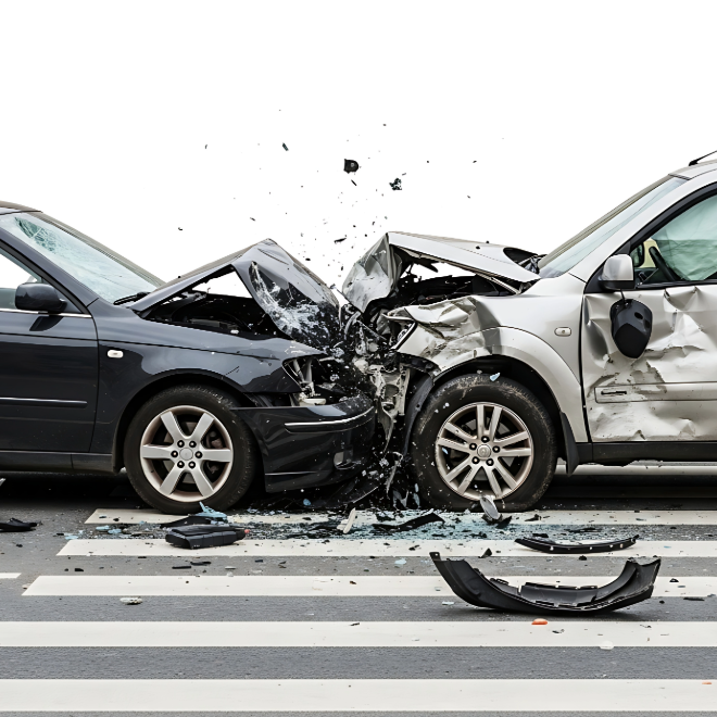 Two-car crash in a crosswalk intersection