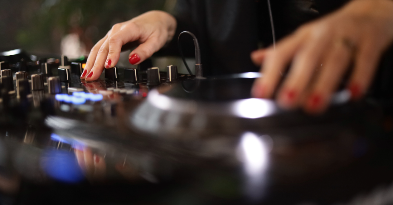 DJ mixer in party bus nightlife setting