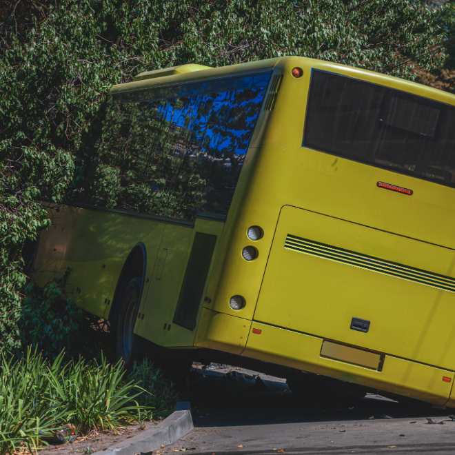 Yellow party bus off-road crash