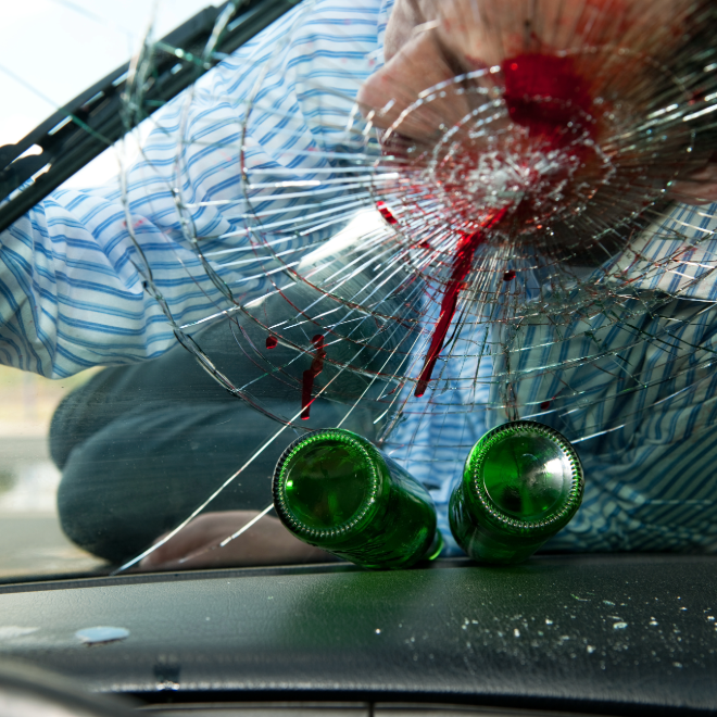 Blood on cracked windshield after pedestrian crash