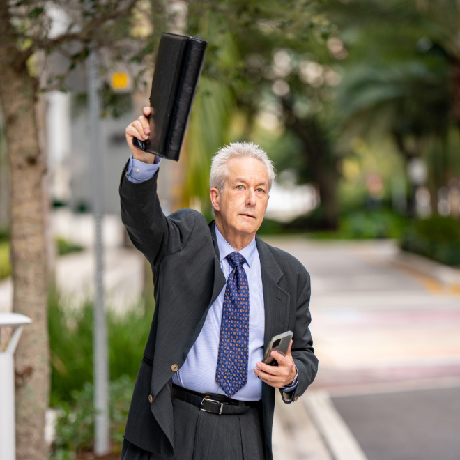 Business passenger hailing a rideshare