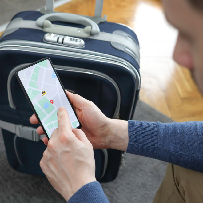 Rideshare app map with luggage