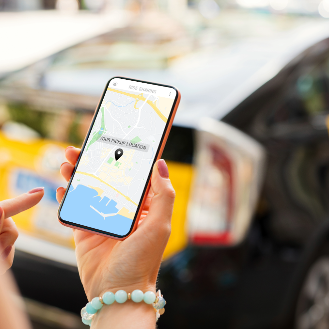 Rideshare app open outside a car